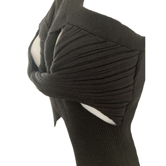 NWT REVOLVE lovers COMMENSE Twist Cutout Mock Neck Rib Sweater Top Size M Black - Picture 3 of 16